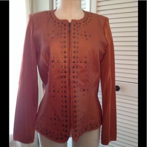 Peter Nygard  leather/knit embellished jacket, LNC
